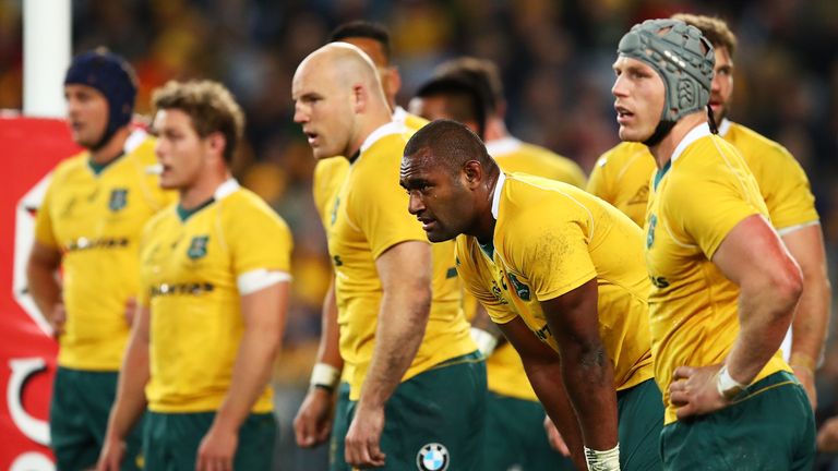 Wallabies look on during their 8-42 loss at the ANZ Stadium