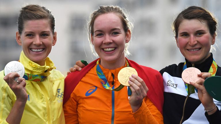 From left, Emma Johansson, Van der Breggen and Elisa Longo Borghini with their medals