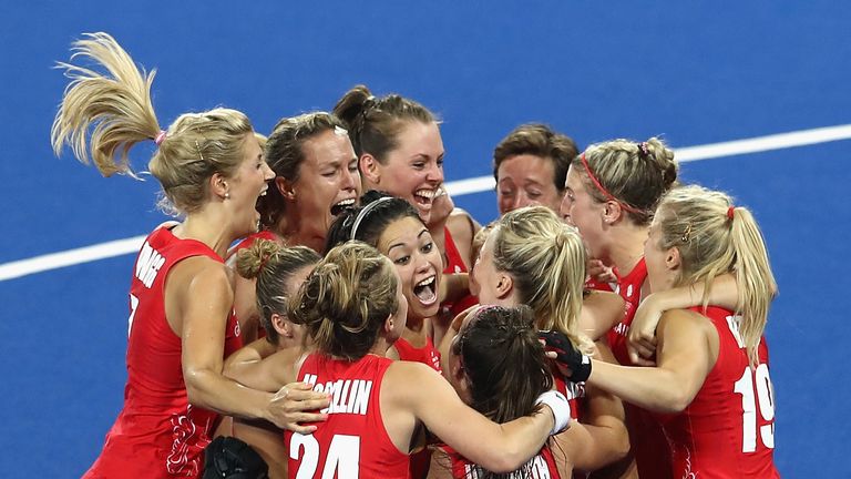 All smiles for Team GB after winning gold on a penalty shootout