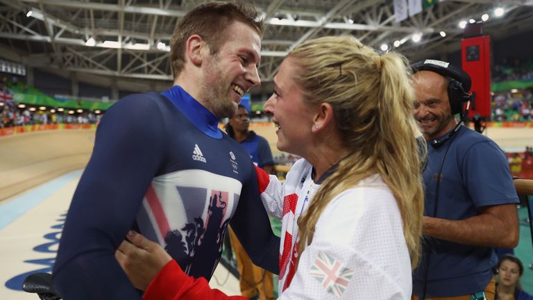 Jason Kenny and Laura Trott celebrate winning five gold medals between them