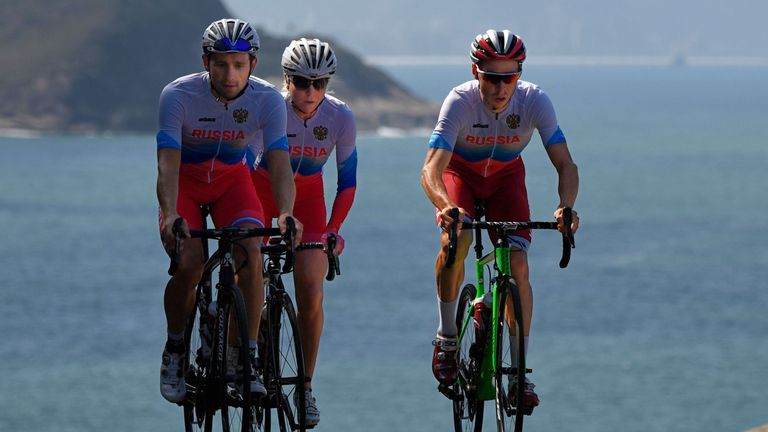 Russia's kit is white and red with a blue trim