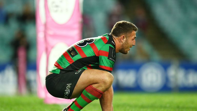 Sam Burgess of the Rabbitohs looks dejected after his side's loss
