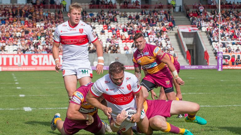 Huddersfield can't prevent Hull KR's Maurice Blair from crossing to score a try