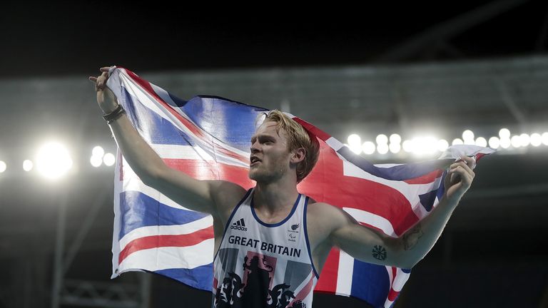 Jonnie Peacock celebrates on a golden night for ParalympicsGB in Rio