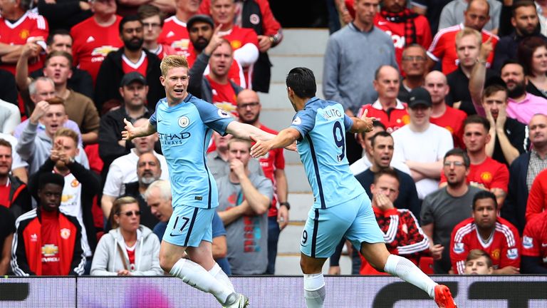 Kevin De Bruyne celebrates the opening goal with Nolito