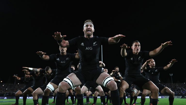 Kieran Read of the All Blacks leads the haka  against Argentina