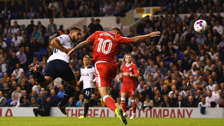 Cameron Carter-Vickers of Tottenham heads wide