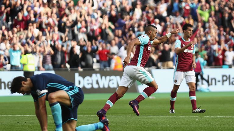 Payet celebrates his goal against Boro