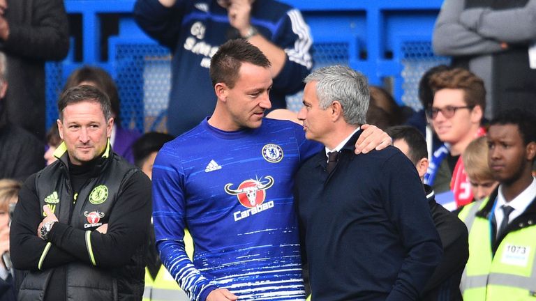 Terry speaks with Man Utd boss Mourinho at Stamford Bridge last season