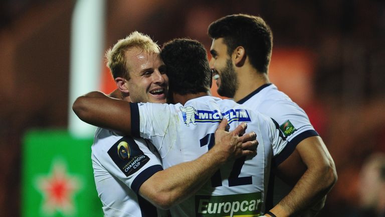 Clermont celebrate Wesley Fofana's second try