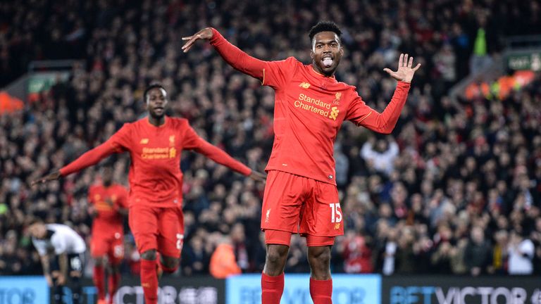 Daniel Sturridge celebrates his second goal against Tottenham in the last round