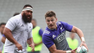 Beauden Barrett gets stuck into All Blacks training