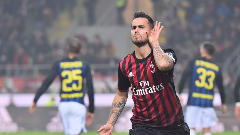 AC Milan forward Suso scored twice at the San Siro