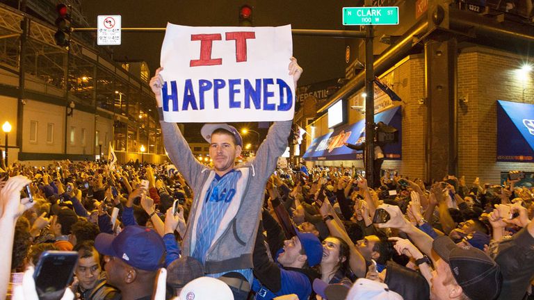 Chicago Cubs fans celebrate the World Series win