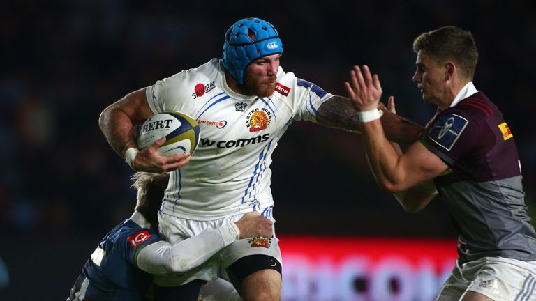 Exeter's Ben White looks to attack the Quins defence 