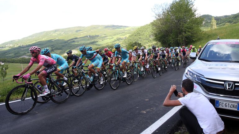 Eventual race winner Vincenzo Nibali sitting just off the front of the peloton (Picture: Ansa)