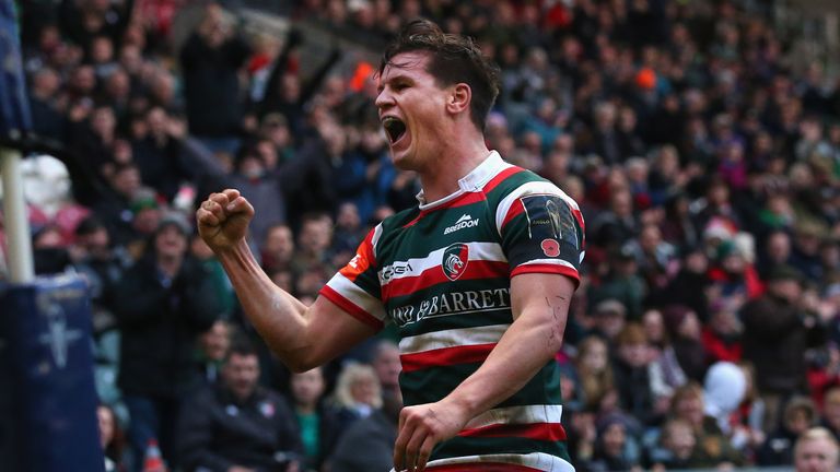 Freddie Burns of Leicester Tigers who lifted the 2017 Anglo-Welsh Cup in March