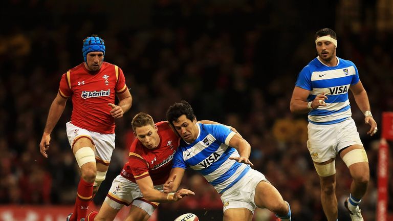 Liam Williams and Matias Moroni battle for possession