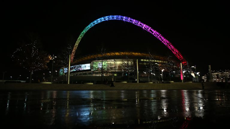 The Wembley arch will be lit up in rainbow colours in support of the Stonewall campaign