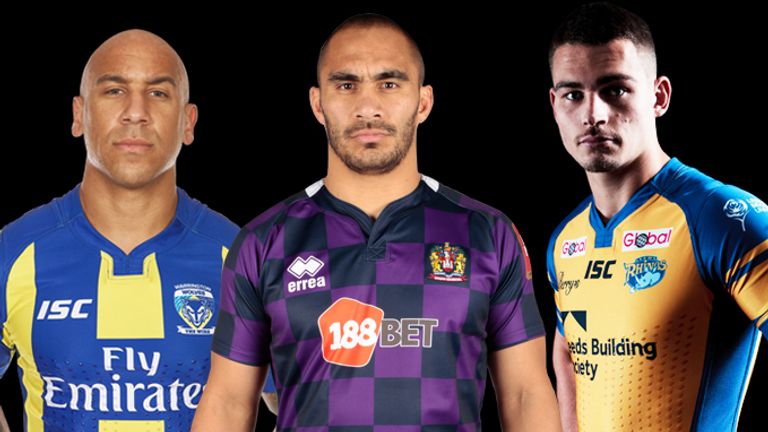 Matty Blythe, Thomas Leuluai and Stevie Ward model their teams' respective kits for 2017