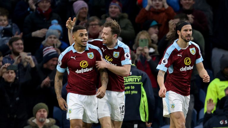 Gray (left) celebrates giving Burnley the lead