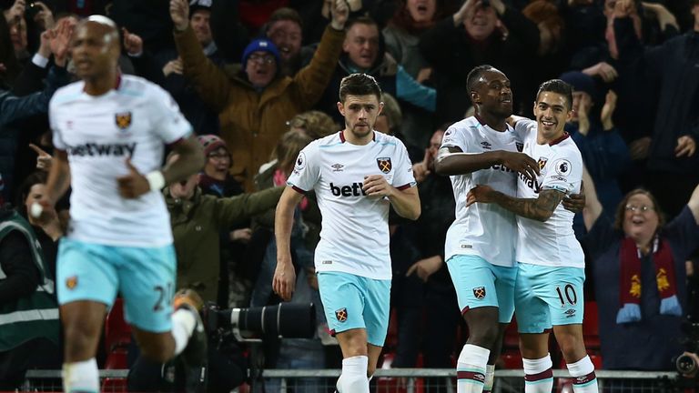Michail Antonio (second from right) celebrates scoring
