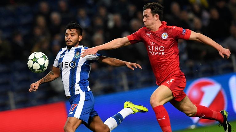 Jesus Corona (left) vies with Leicester defender Ben Chilwell