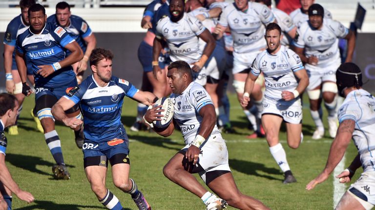Montpellier's winger Timoci Nagusa runs at the Castres defence