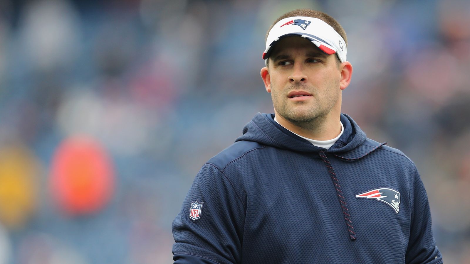 New England Patriots offensive coordinator Josh McDaniels lifts the trophy  as the team parades through downtown Boston, Tuesday, Feb. 5, 2019, to  celebrate their win over the Los Angeles Rams in S …