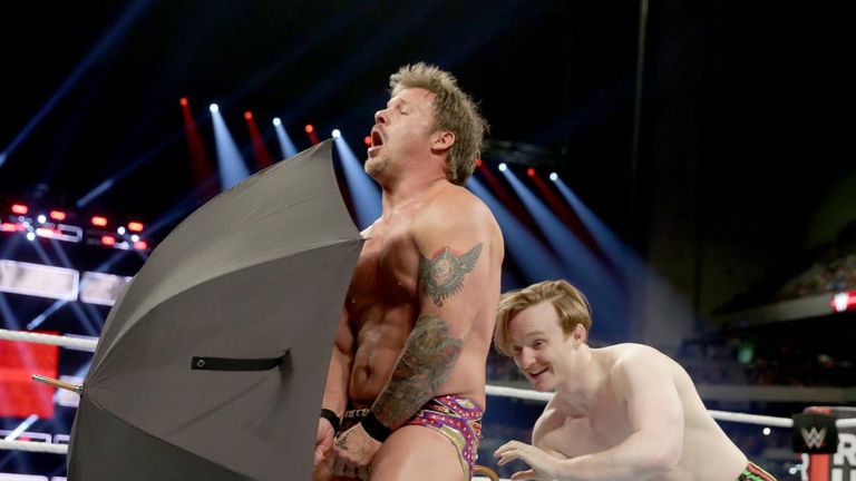 Chris Jericho lasted over an hour in the Rumble - despite being hit by Jack Gallagher's umbrella