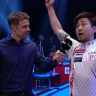 Naoyuki Oi speaks to Tony Wrighton after his win at the World Pool Masters......