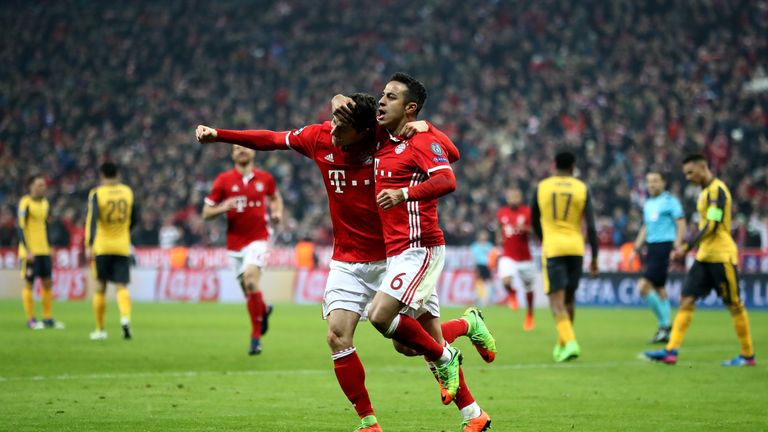 Robert Lewandowski and Thiago Alcantara both scored as Bayern Munich beat Arsenal 5-1