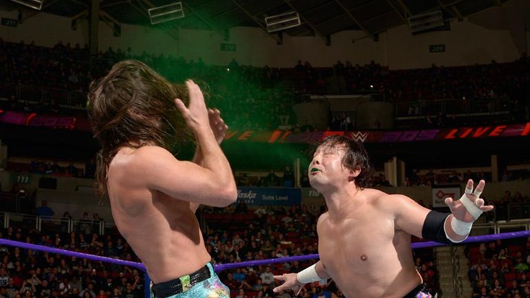 Tajiri spits green mist at The Brian Kendrick