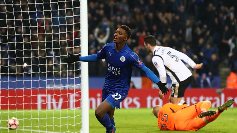 Demarai Gray celebrates his solo goal against Derby