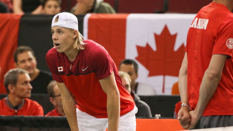 Shapovalov looked shocked after the incident that ended Canada's hopes of victory
