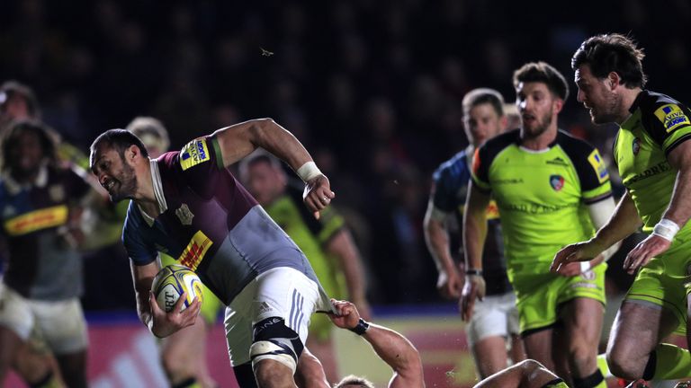 George Naoupu on the attack for Quins