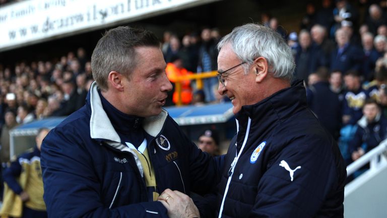 Neil Harris and Claudio Ranieri shake hands before the FA Cup clash