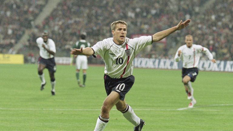 Michael Owen celebrates during England's 5-1 victory over Germany in 2001