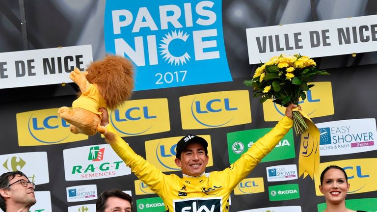 Colombia's Sergio Henao celebrates winning 2017 Paris-Nice