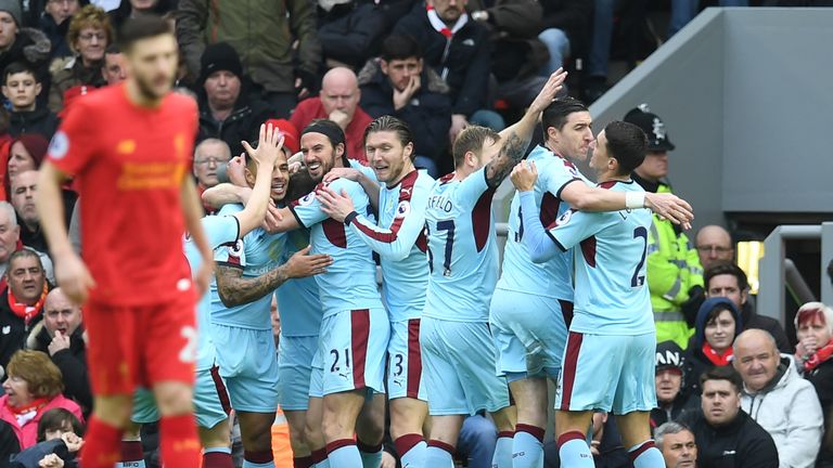Burnley celebrate their seventh-minute opener