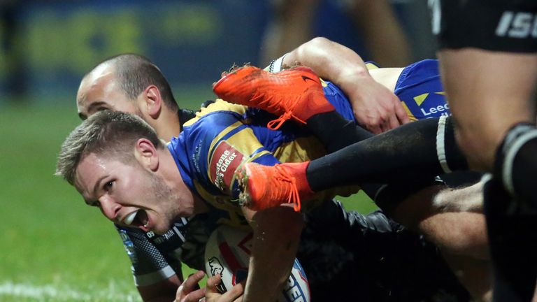 Leeds Rhinos' Matt Parcell goes over for the try