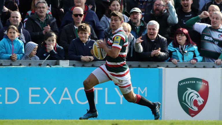 Ben Youngs breaks away for Leicester's bonus-point score on 72 minutes
