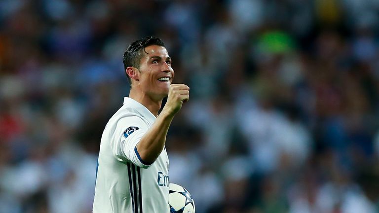 Ronaldo celebrates his hat-trick against Bayern Munich on Tuesday