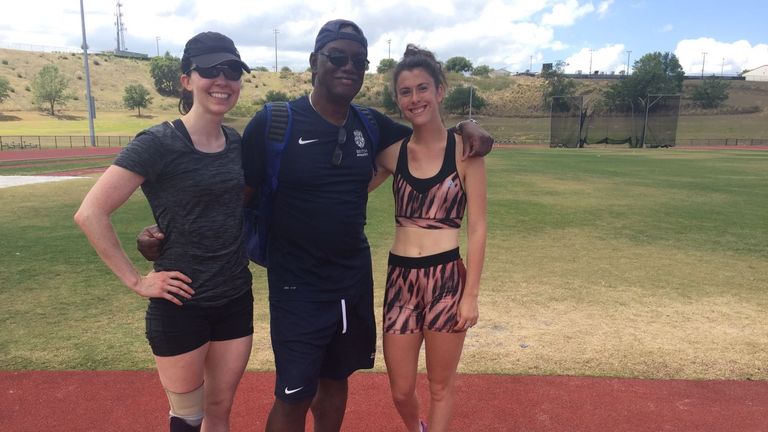 Enjoying downtime with fellow Paralympian Stef Reid (L) and coach Aston Moore