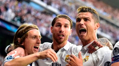 Real Madrid's Cristiano Ronaldo (right) celebrates scoring against Atletico Madrid