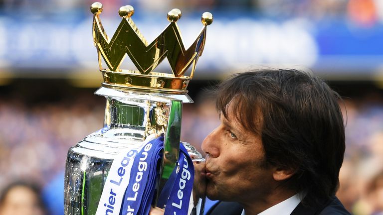 Antonio Conte celebrated winning the Premier League in his first year in England