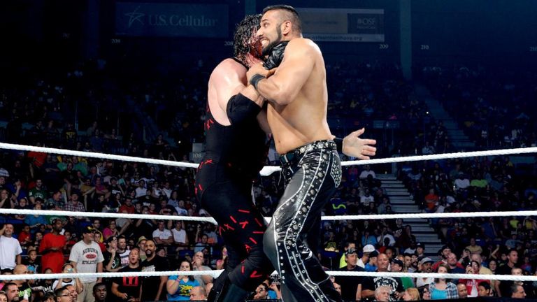 One of Mahal's last feuds before being cut by WWE was with Kane