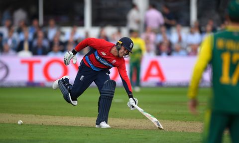 Jason Roy stops the ball from hitting the stumps