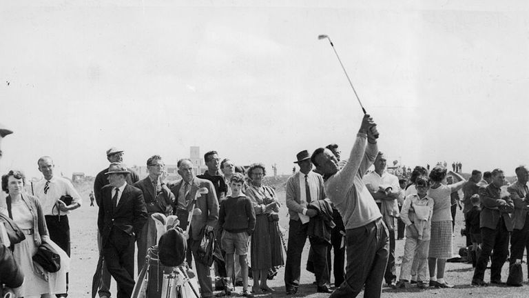 Arnold Palmer practising his swing during his winning round in 1961