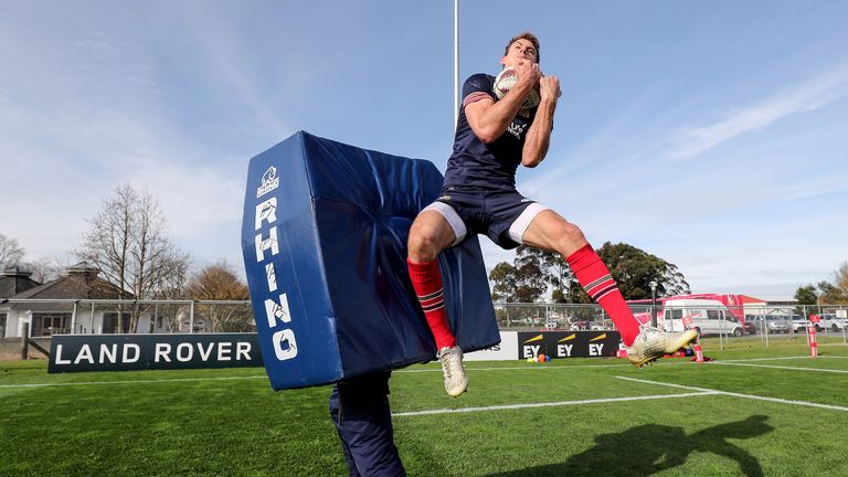 Liam Williams takes a high ball during practice